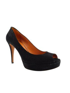 GUCCI Black Suede Leather Peep Toe Platform Heel Pumps 38.5